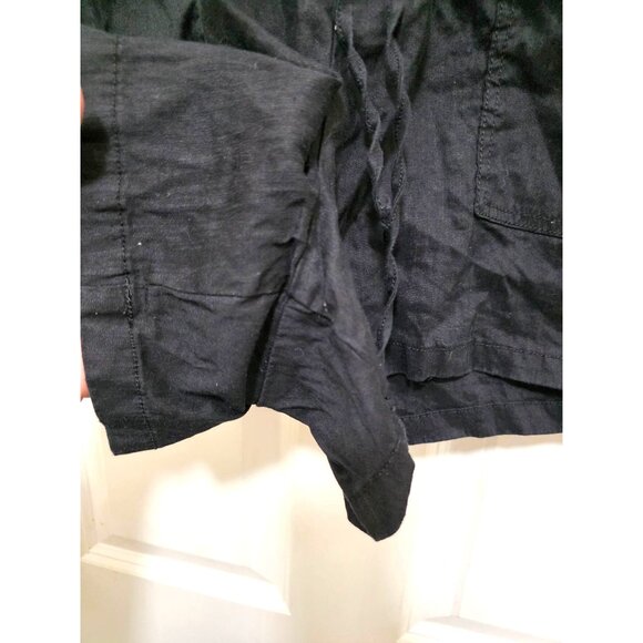 Daily/Ritual Black Linen/Blend Elastic Waist Shorts With Pockets & Drawstring Si - Picture 4 of 8